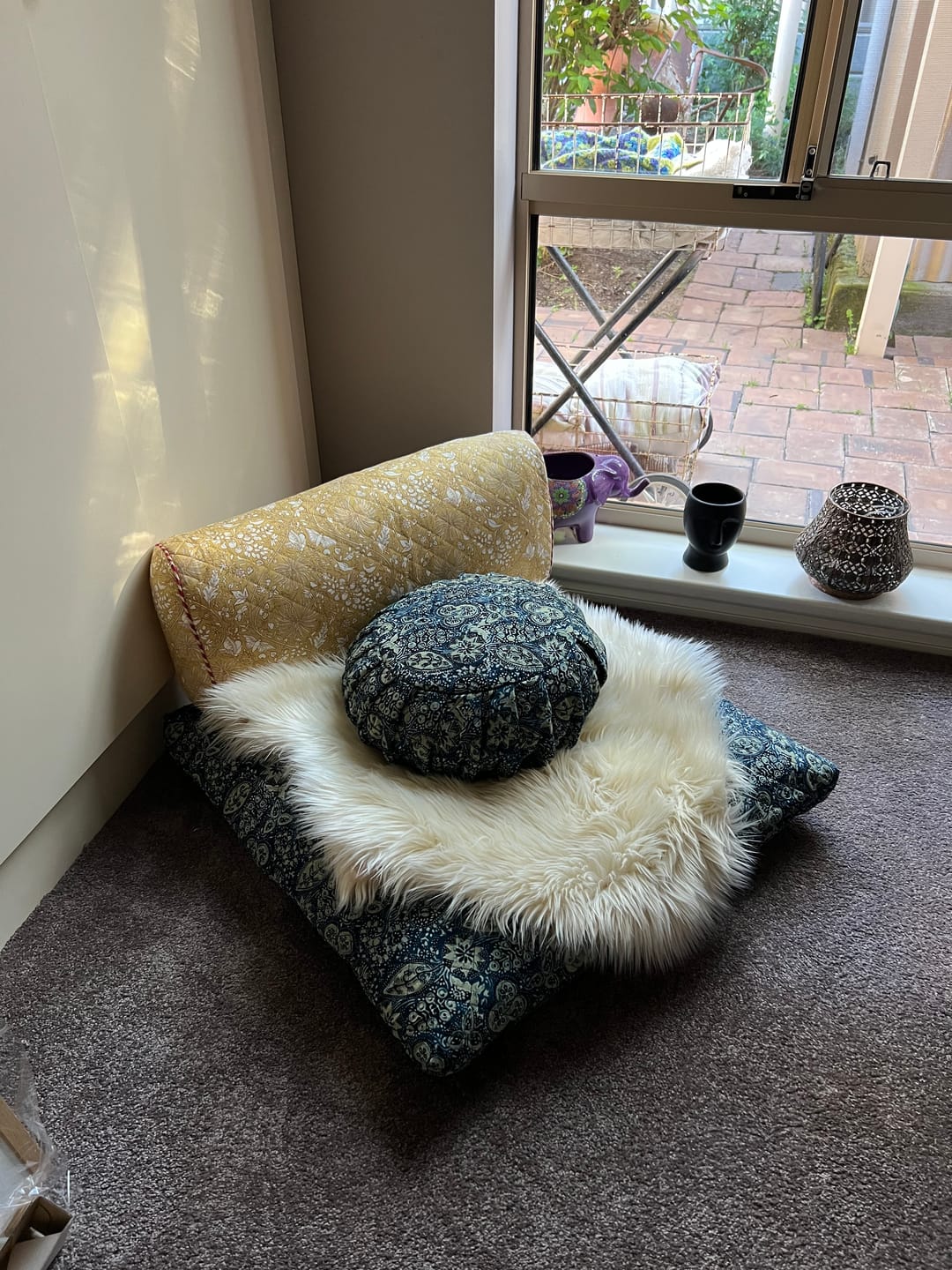 Customer photo review of Meditation Cushion - Ajrakh Fig Leaf Blue Zabuton  COVER ONLY