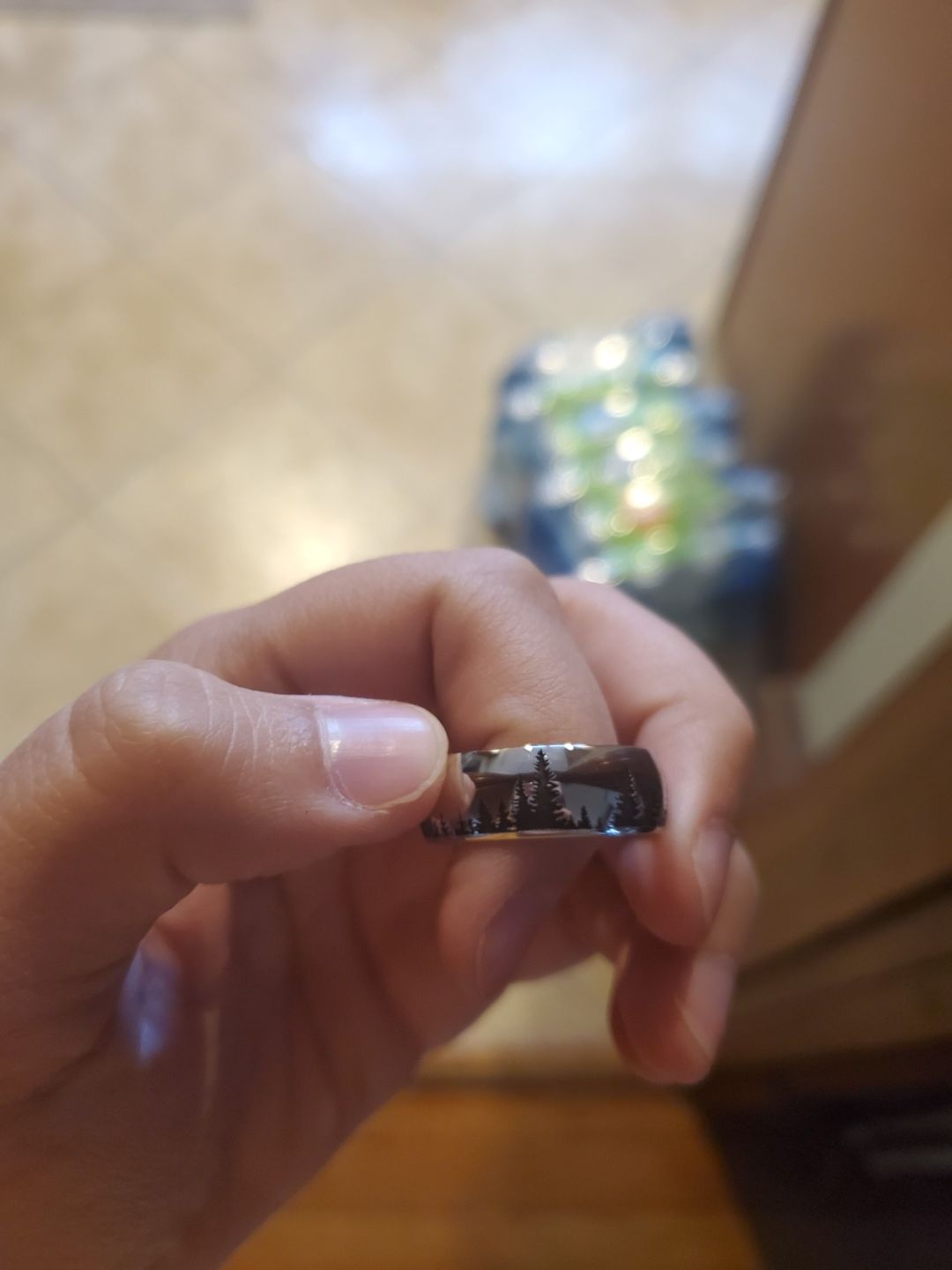 Customer photo review of Forest Wedding Ring with Trees - Cobalt 8mm