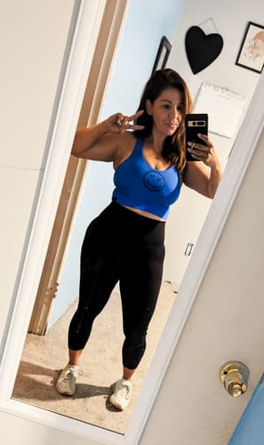 Customer photo review of Salty Savage Ladies "Spliced Smile" X Back Sports Bra | Cocoa Beach Performance