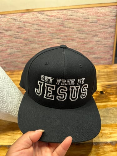 Customer photo review of Set Free By Jesus Embroidered Snapback Hat - Christian Hat