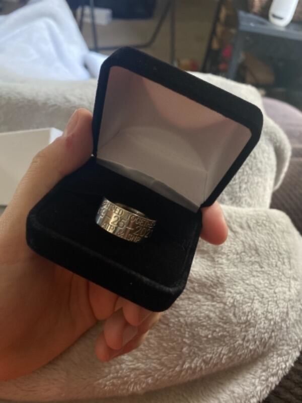 Customer photo review of Duck Band Wedding Ring - 10mm Titanium