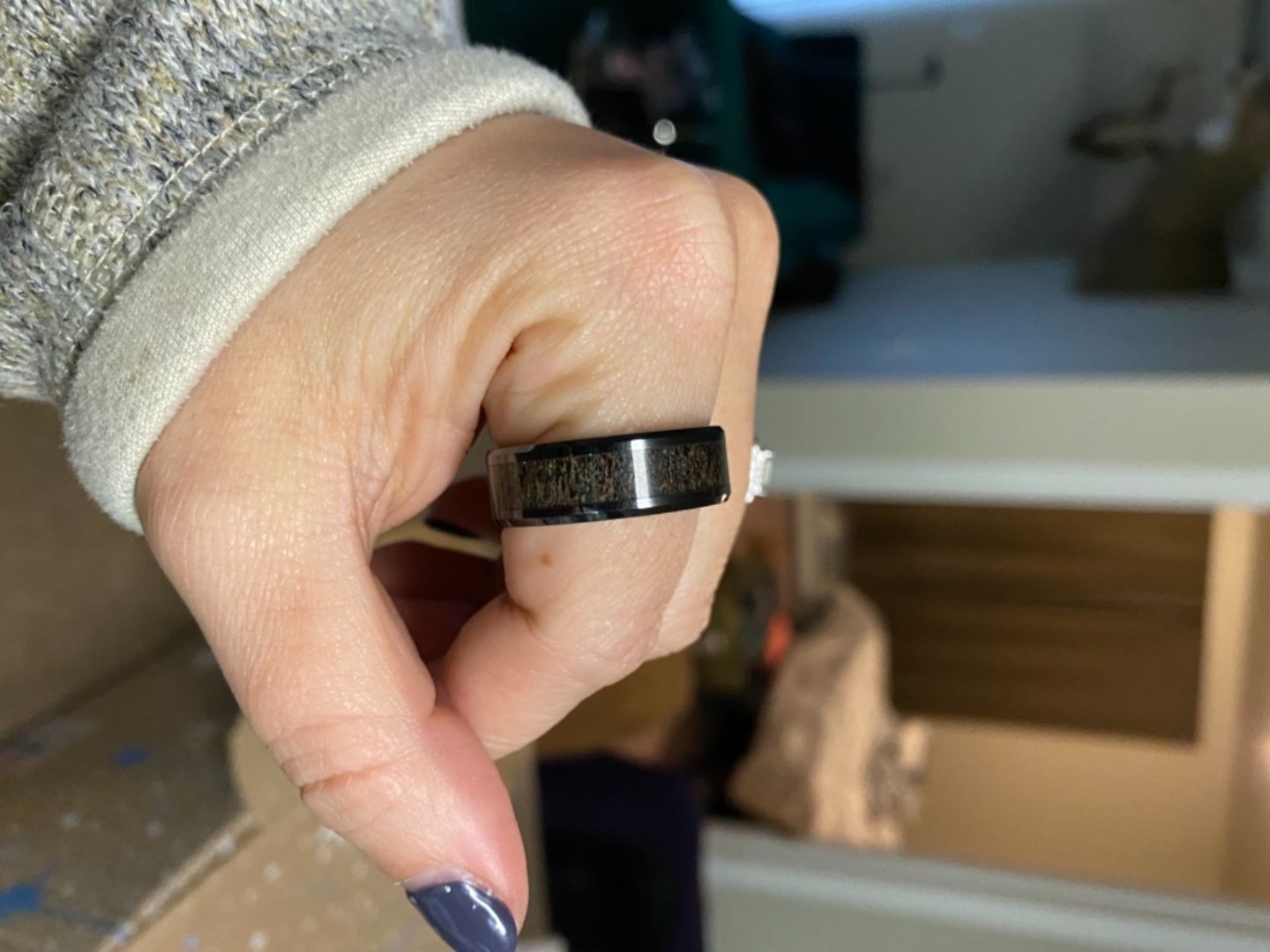 Customer photo review of Dark Antler Inlay Ring - Ceramic 8mm