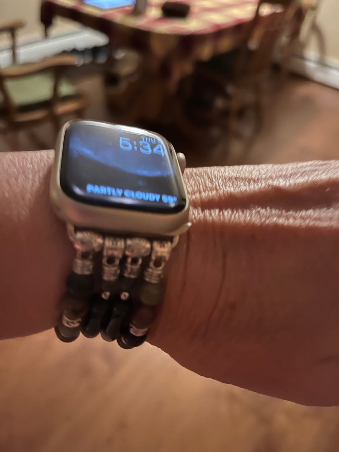 Customer photo review of Vintage Agate Stretch Apple Watch Strap