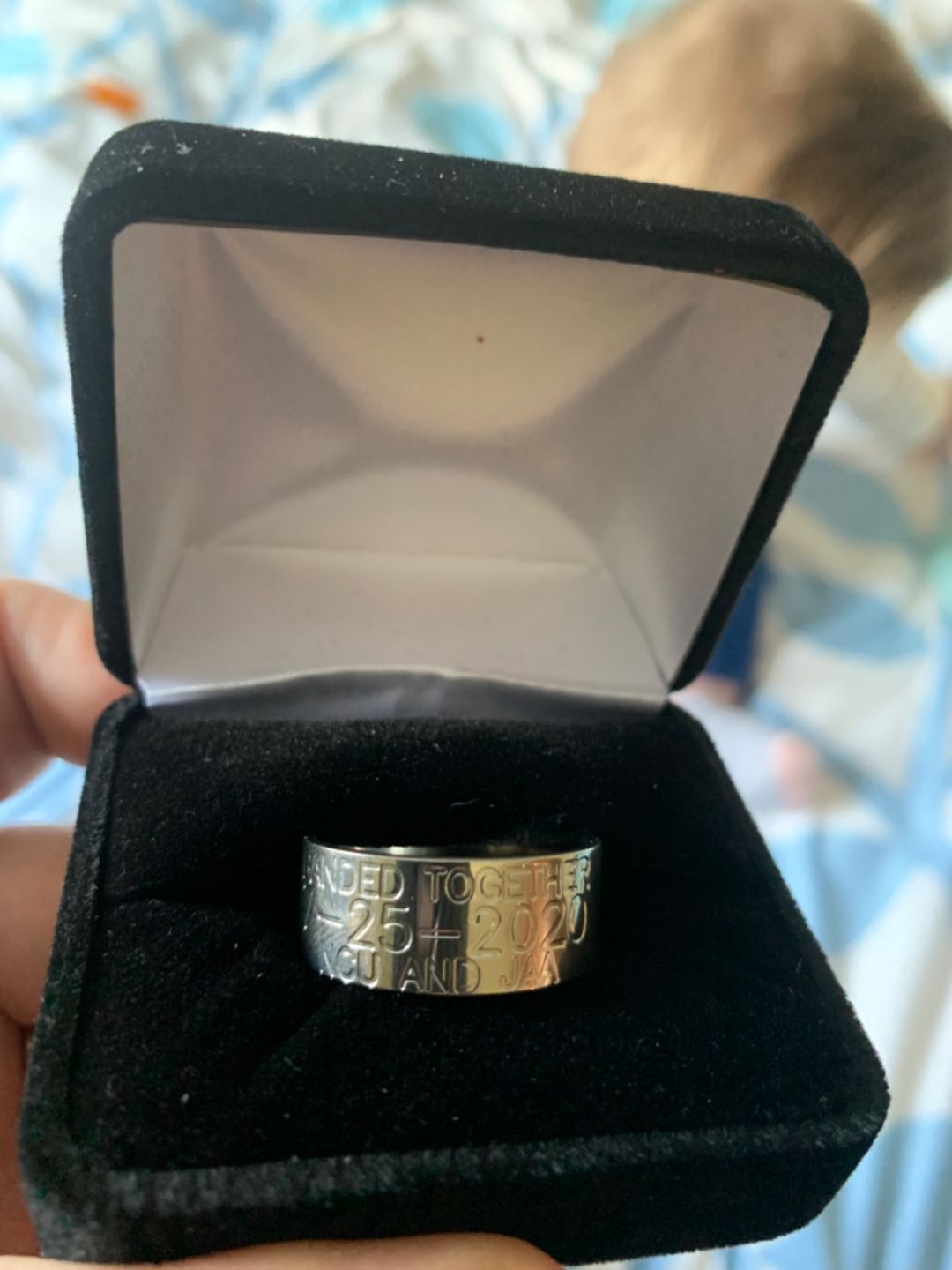 Customer photo review of Duck Band Wedding Ring - 10mm Titanium