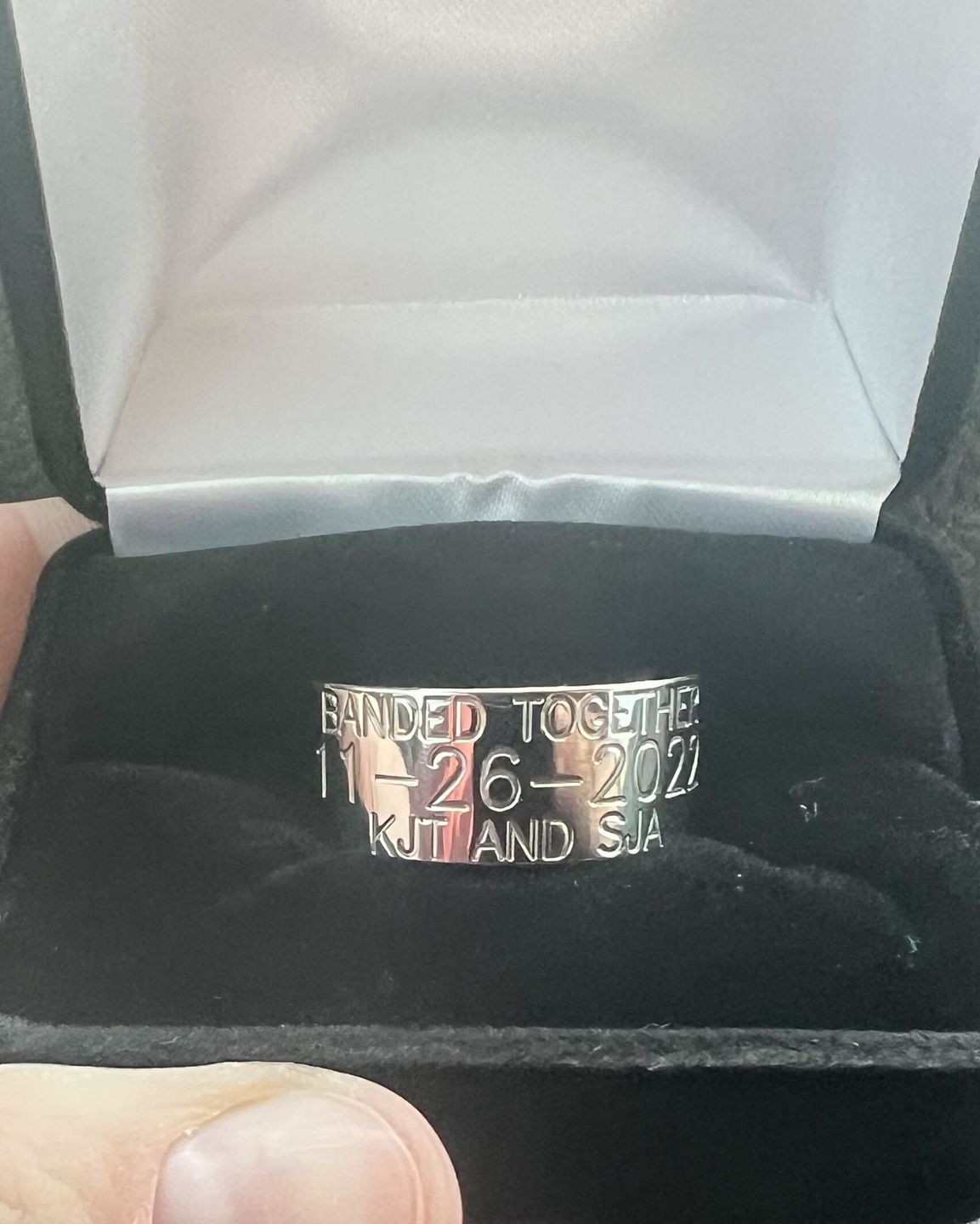Customer photo review of Duck Band Wedding Ring - 10mm Titanium