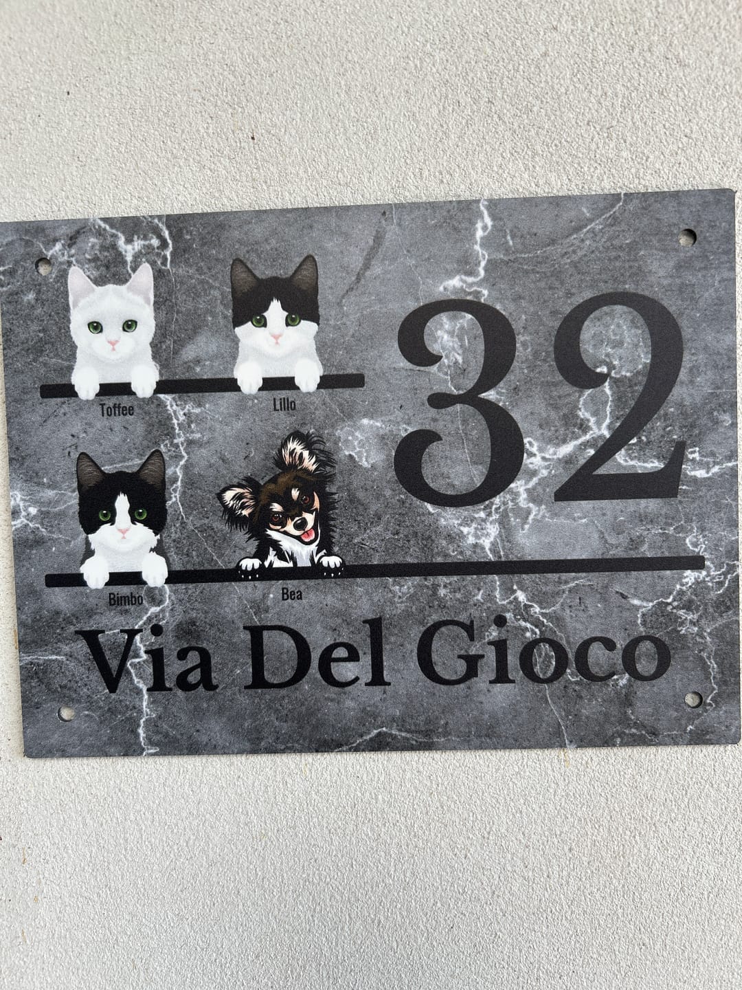 Customer photo review of Numero civico effetto marmo - Targa per porta personalizzata