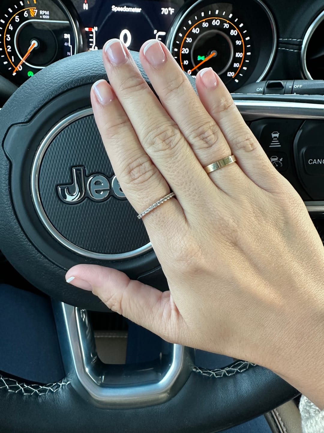 Customer photo review of The Whitney Flat Edge Wedding Band