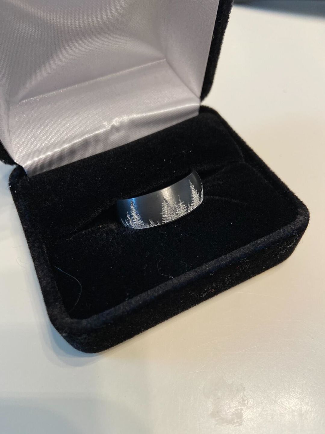 Customer photo review of Forest Tree Line Ring - Zirconium 8mm