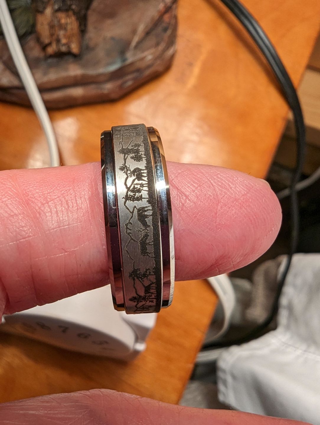 Customer photo review of Deer Stag Mountain Range Spinner Ring - Tungsten 8mm
