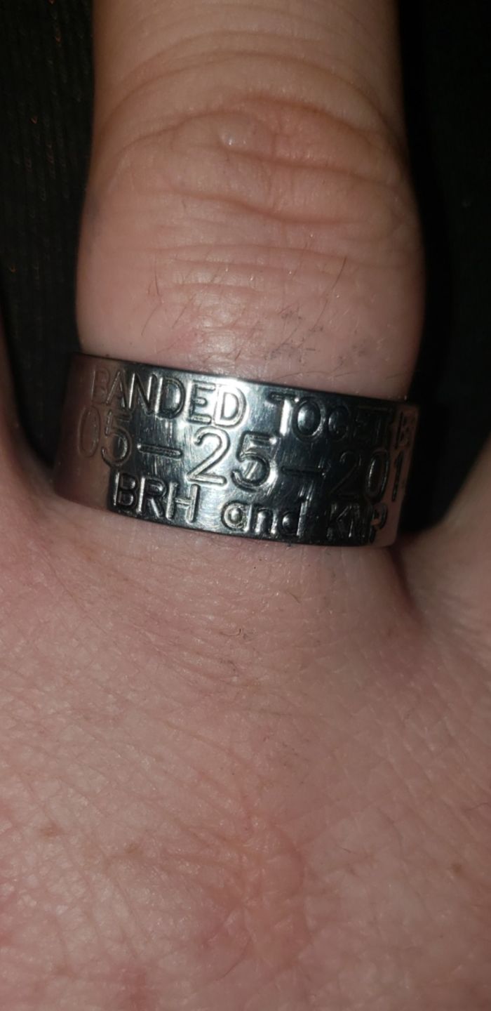 Customer photo review of Duck Band Wedding Ring - 10mm Titanium