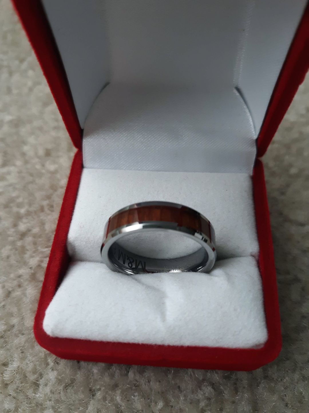 Customer photo review of Koa Wood Inlay Ring - Beveled Tungsten