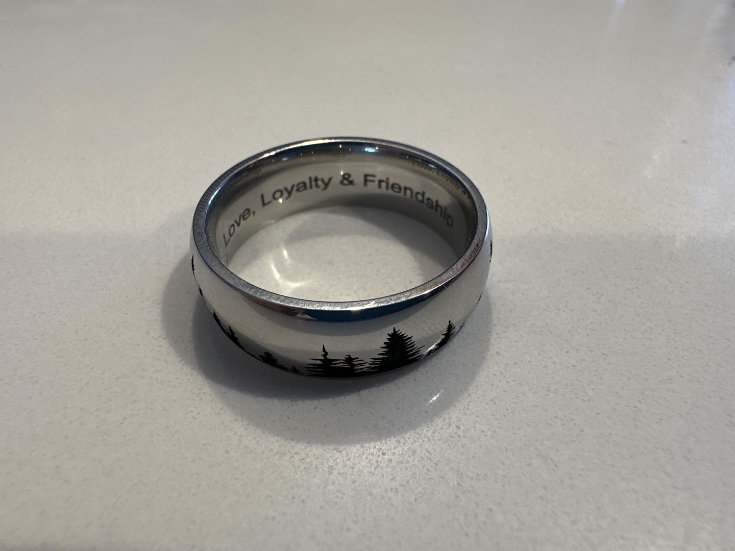 Customer photo review of Forest Wedding Ring with Trees - Cobalt 8mm