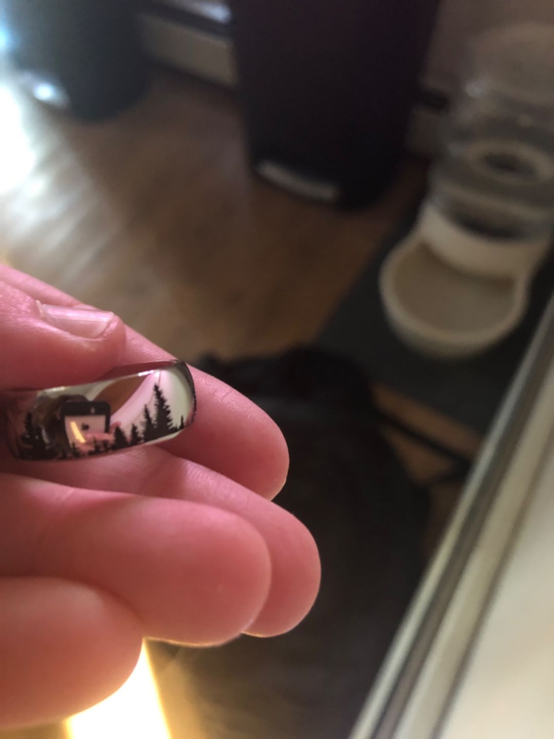 Customer photo review of Forest Wedding Ring with Trees - Cobalt 8mm