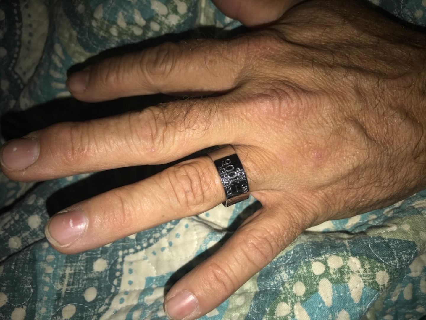 Customer photo review of Duck Band Wedding Ring - 10mm Titanium