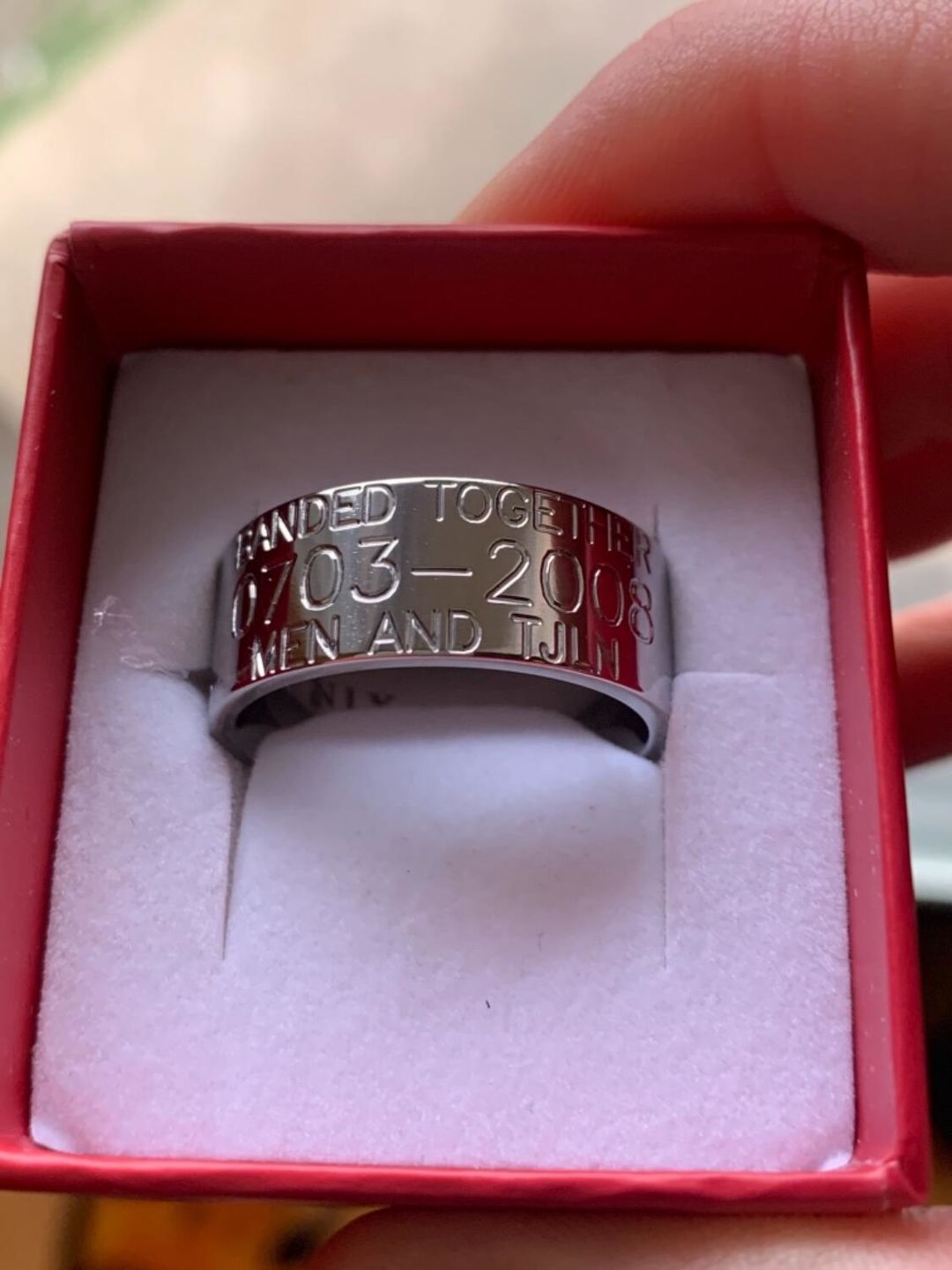 Customer photo review of Duck Band Wedding Ring - 10mm Titanium