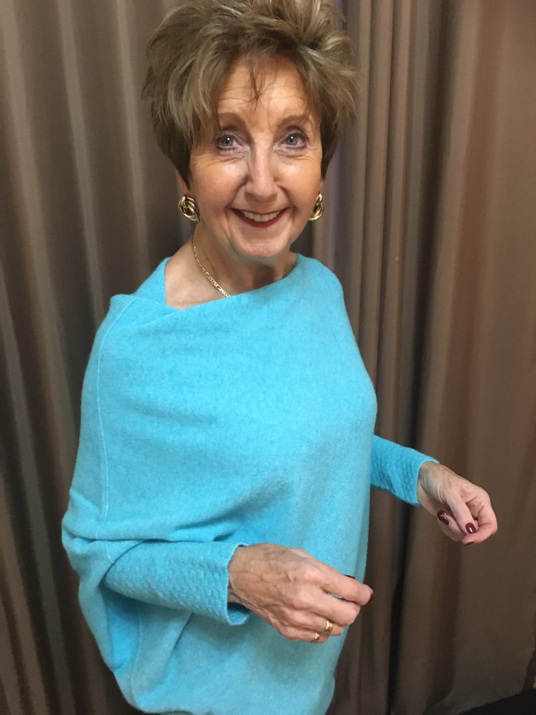 Customer photo review of Soft Knit Asymmetric Jumper - Berilli Blue