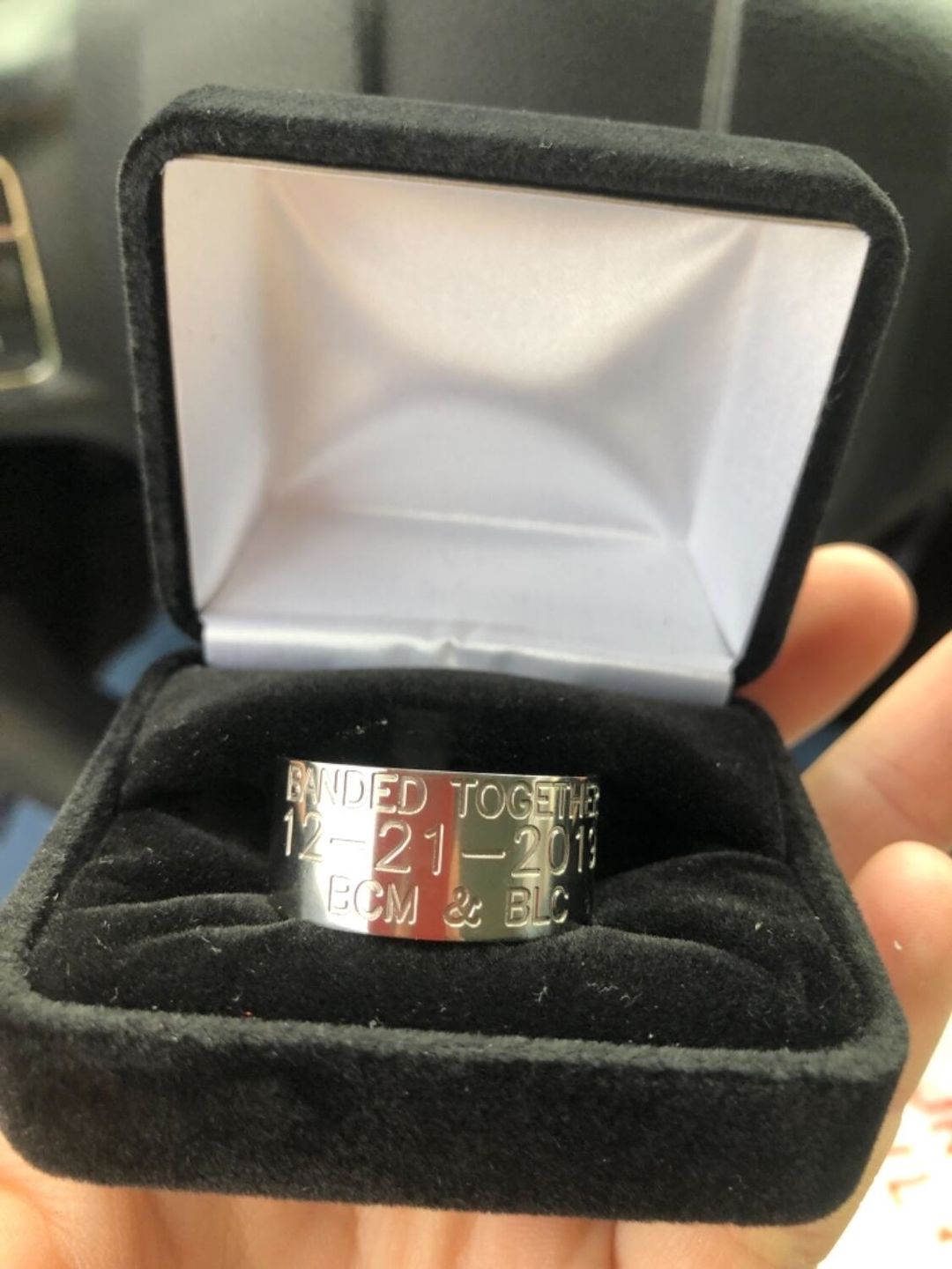 Customer photo review of Duck Band Wedding Ring - 10mm Titanium