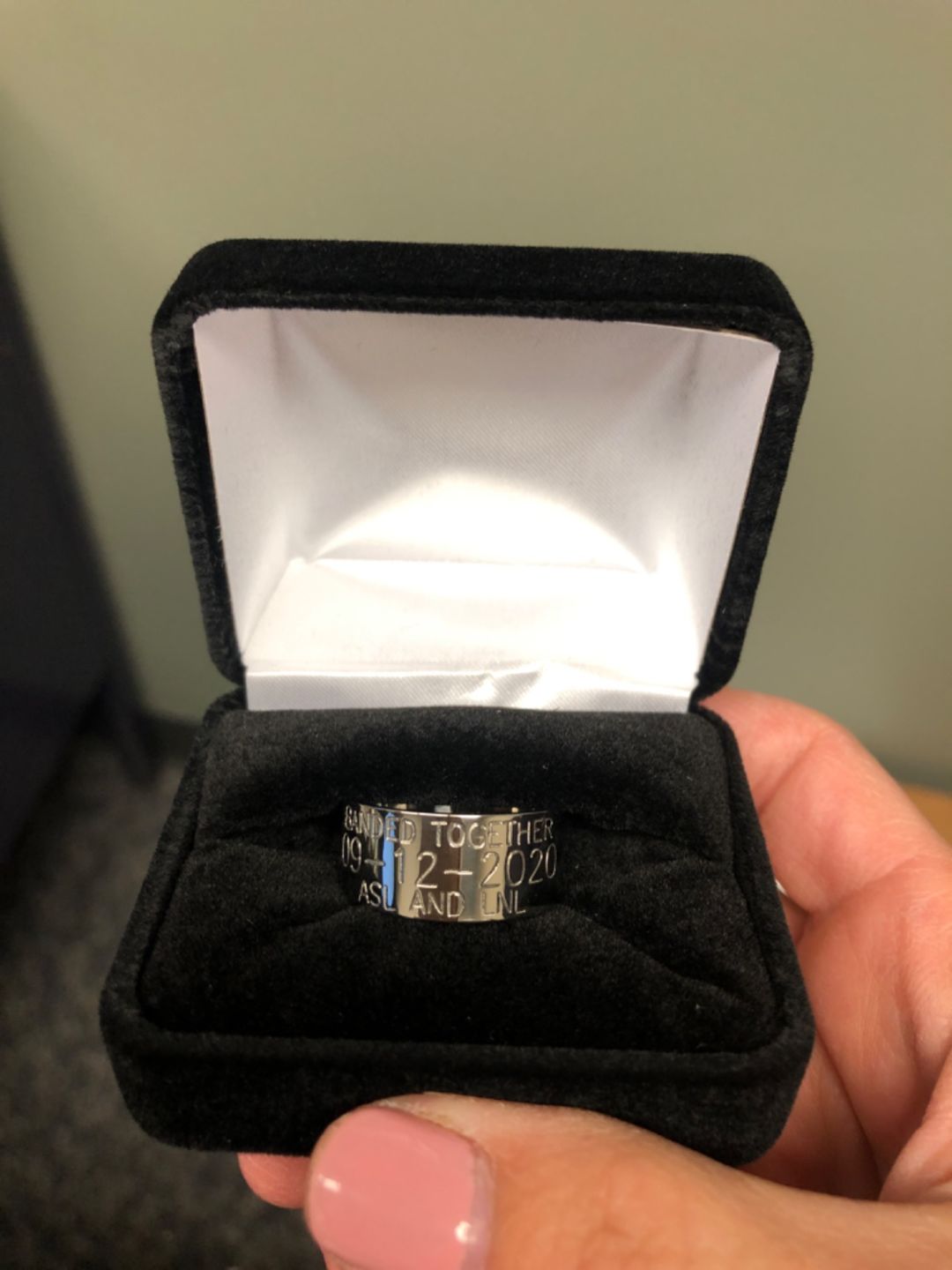 Customer photo review of Duck Band Wedding Ring - 10mm Titanium