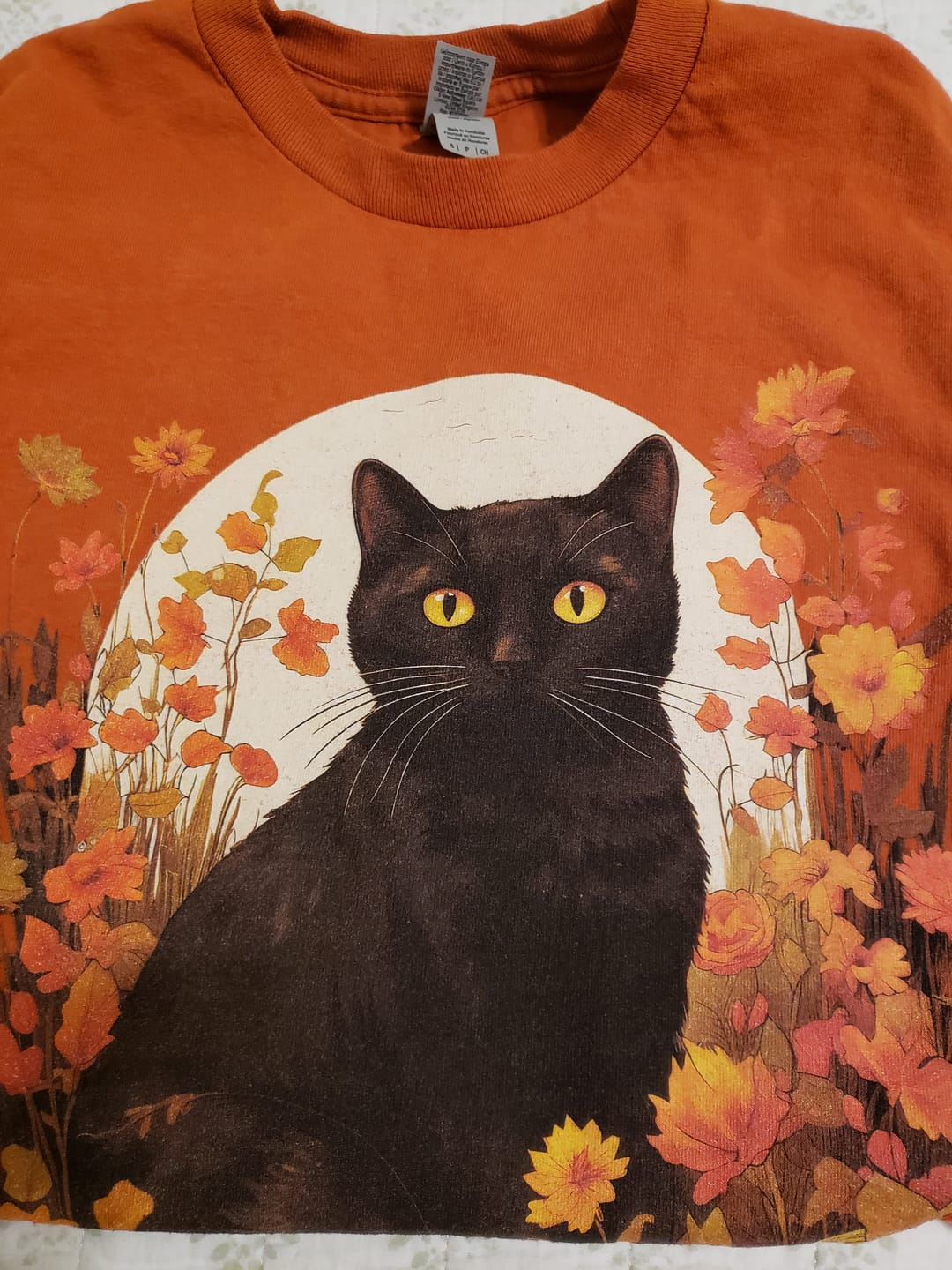 Customer photo review of Cute Black Cat Floral Halloween Pumpkins Long Sleeve Fall Shirts for Women