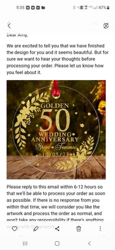 Customer photo review of Gift for 50 Year Anniversary | 50th Wedding Anniversary Ornament