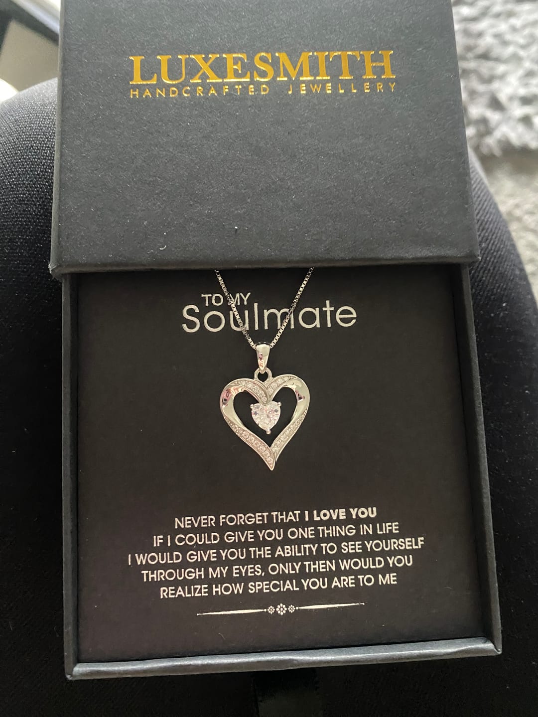 Customer photo review of To my soulmate - Silver Love Heart Necklace