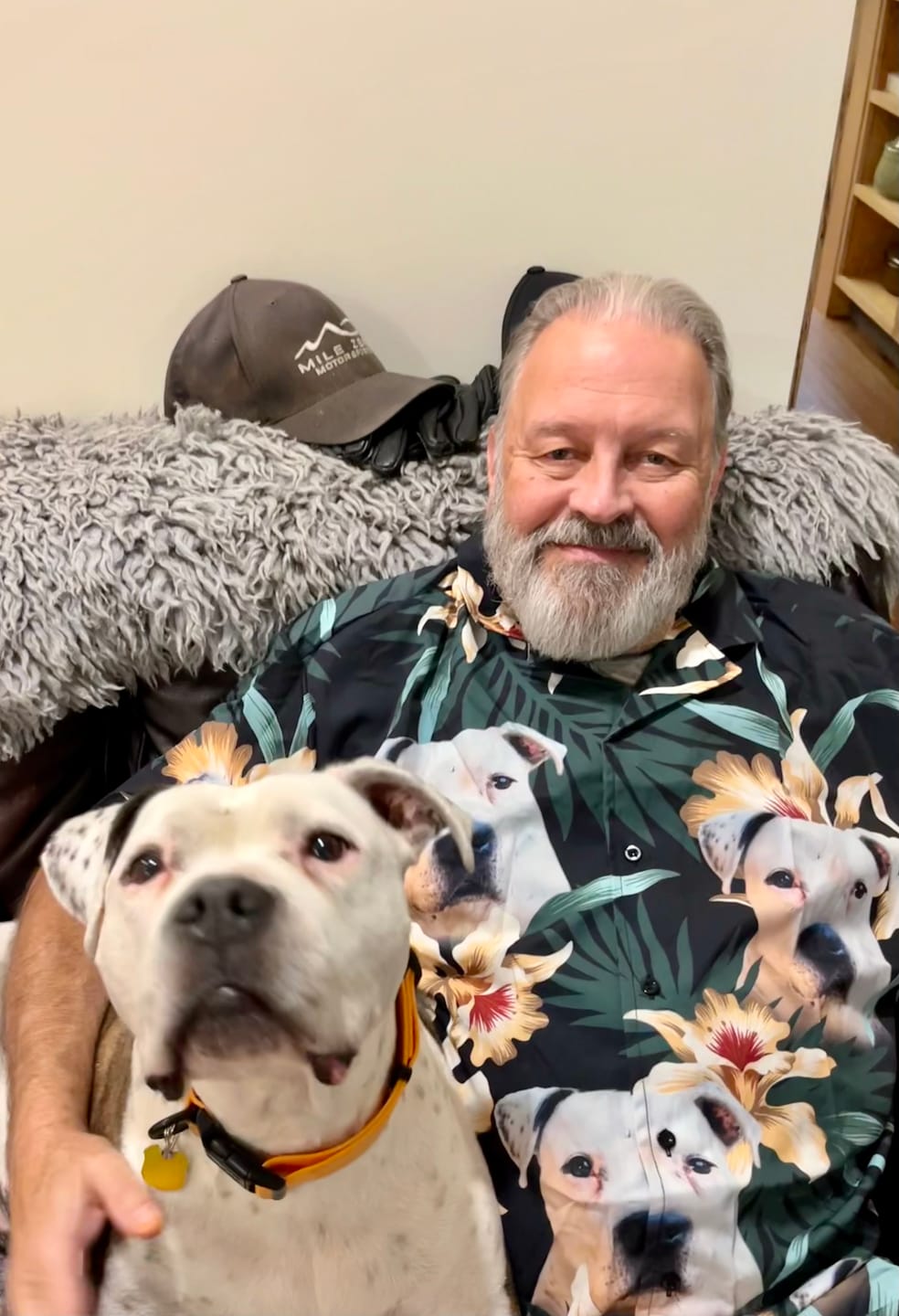 Customer photo review of Custom Hawaiian Shirt For Dog Lovers | Personalized Puppy Lovers Gift | Leaves & Flowers Pattern Dark Green Color Aloha Shirt