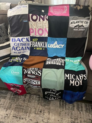 T-shirt quilt with community involvement, local politics themes by Kenya from OH