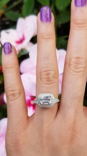 Customer photo review of Halo East-West Emerald Cut CZ Ring in Sterling Silver