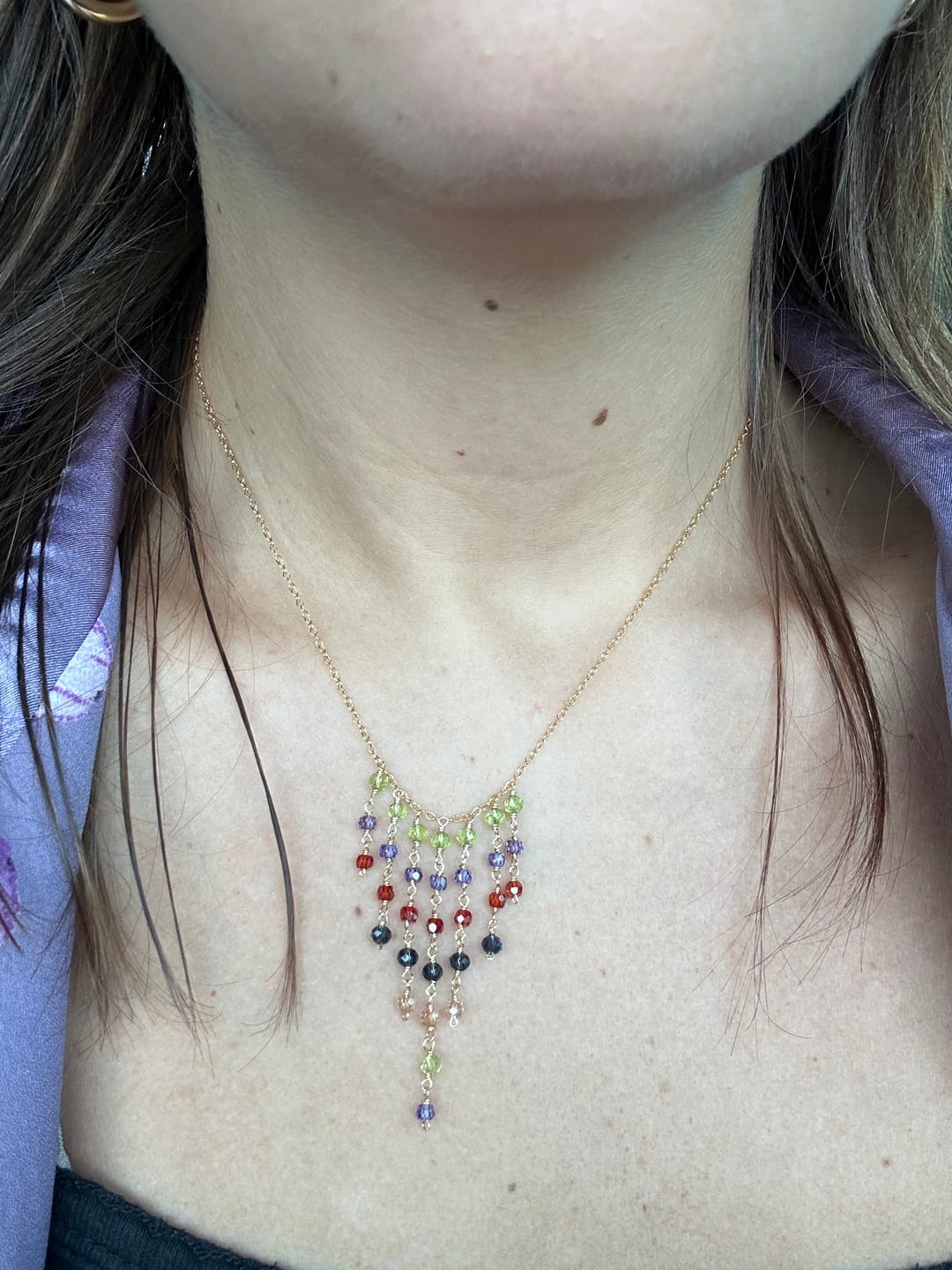 Customer photo review of Rainbow Mini Fringe Necklace