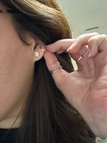 Customer photo review of Mini Textured Hoops - 14 Karat Gold