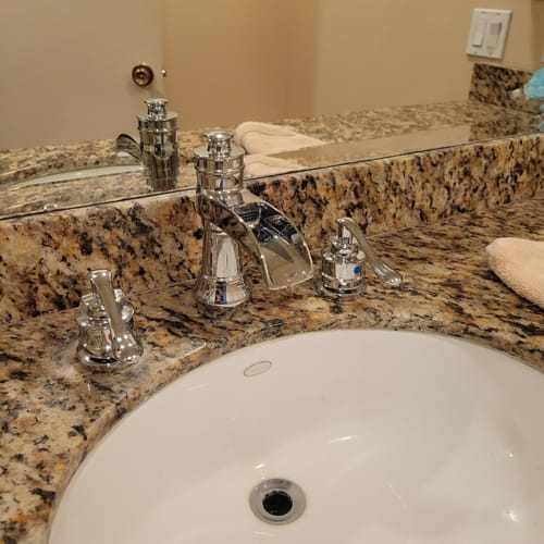 Customer photo review of 8 in Waterfall 2-Handle Bathroom Faucet Chrome