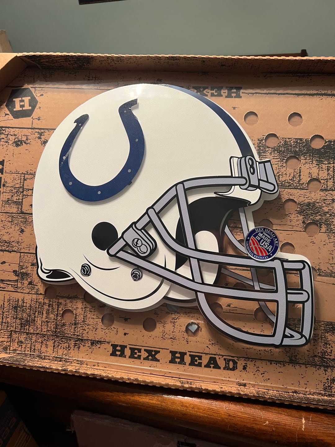 Customer photo review of BLITZ Collection - 8 Layer Indianapolis Colts Helmet 3D Vintage Metal Wall Art