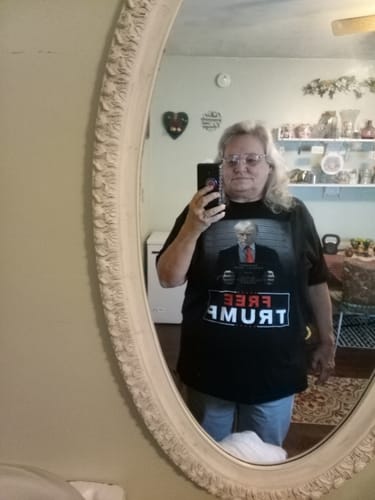 Customer photo review of Trump Mugshot Sign T-Shirt