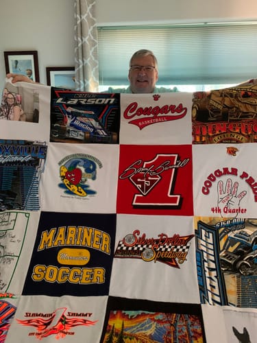 T-shirt quilt featuring cougars basketball, mariner soccer by Jean from OR