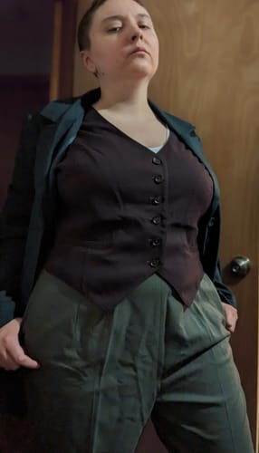 Customer photo review of FINAL SALE - Tim Burton's CORPSE BRIDE™ Victor Pinstripe Pant in Dusty Olive