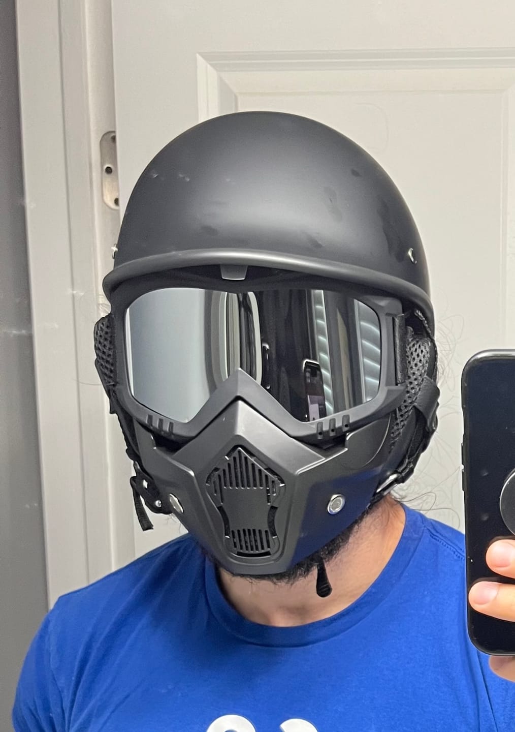 Customer photo review of World's Smallest & Lightest DOT Open Face Polo Helmet- Matte Black