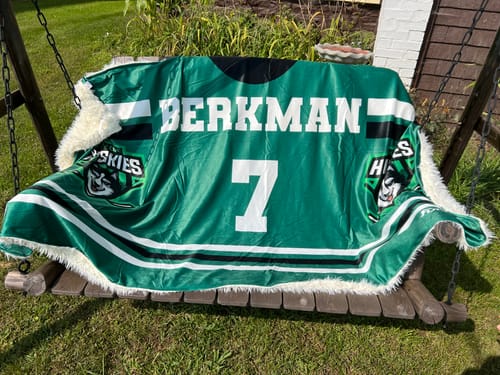 Customer photo review of Personalized Hockey Hooded Blanket