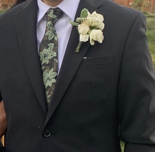 Customer photo review of Black Green Floral Necktie Pocket Square Cufflinks Set