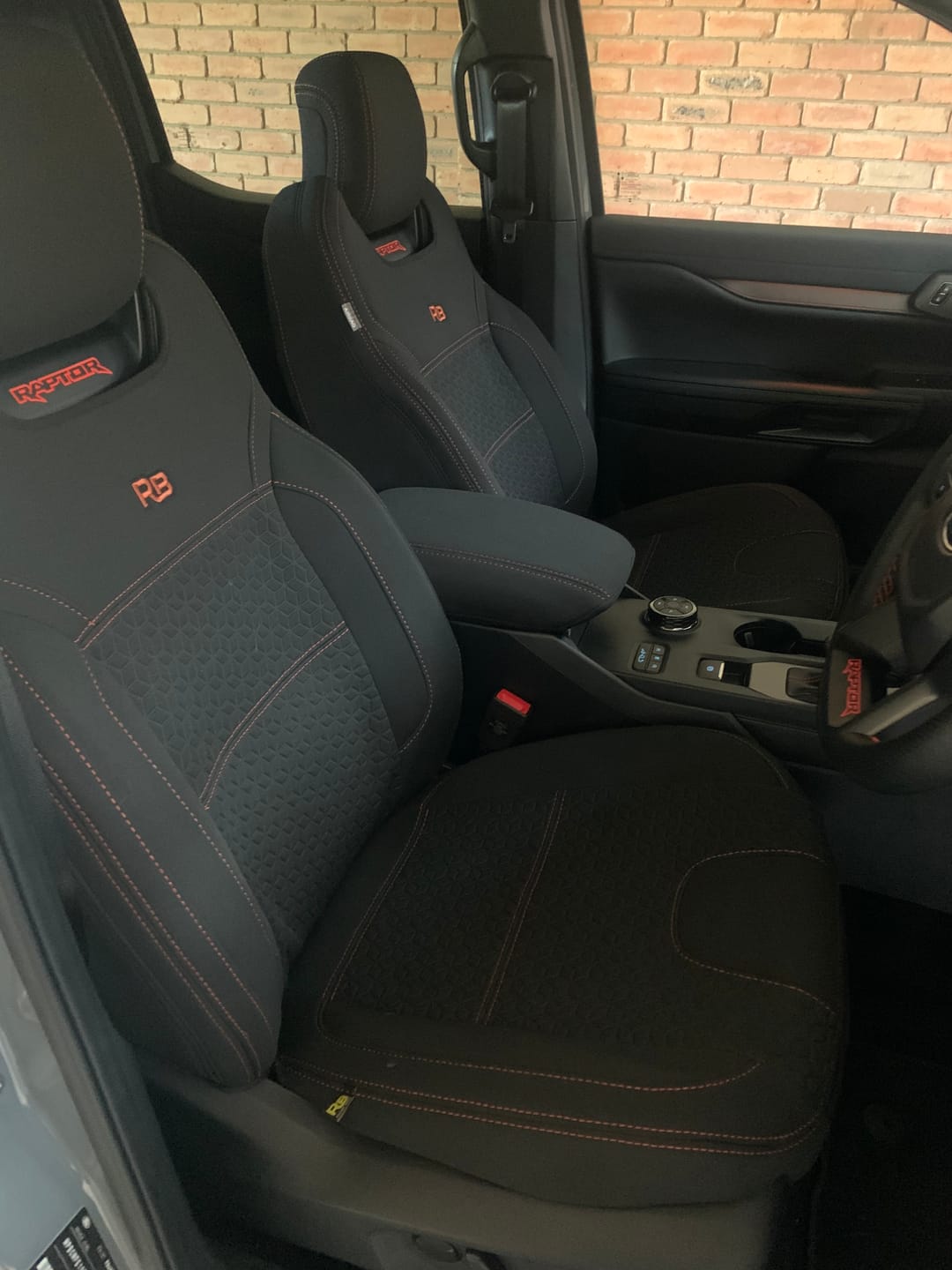 Customer photo review of Ford Next-Gen Raptor Premium Neoprene 2x Front Row Seat Covers (Available)