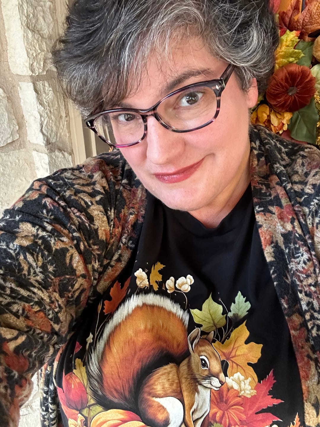 Customer photo review of Aesthetic Cottagecore Squirrel Fall Women's Graphic Tee