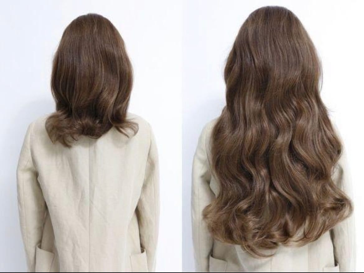 Customer photo review of 20” Light Brown Natural Wave DIY Hair Extensions Home Kit
