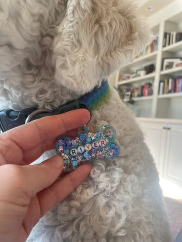 Customer photo review of The Original Custom Sprkl Shop Pet Tag ✨🐩🐈