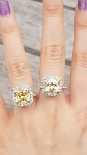 Customer photo review of Halo Canary Yellow Cushion CZ Ring in Sterling Silver
