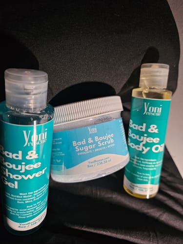 Customer photo review of Bad & Boujee Trio Bundle - Shower Gel + Body Oil + Sugar Scrub