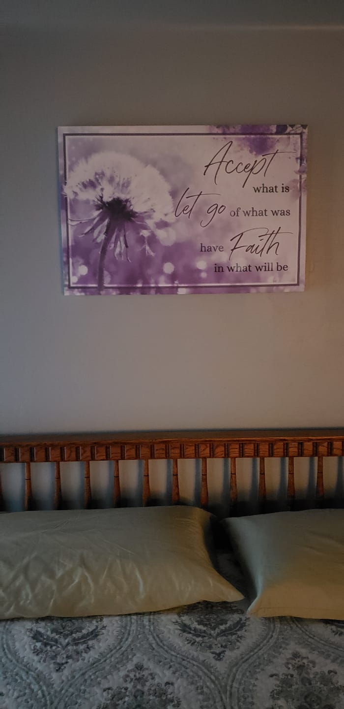Customer photo review of Accept what is let go of what was wall art canvas | Christian wall art