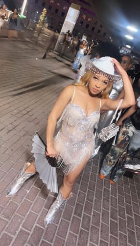 Customer photo review of Carmen Rhinestone Tassel Bodysuit