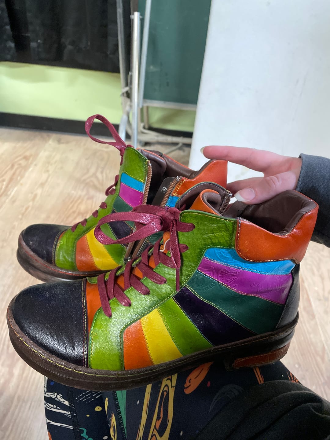 Customer photo review of Retro Hand-polished Rainbow Ankle Boots