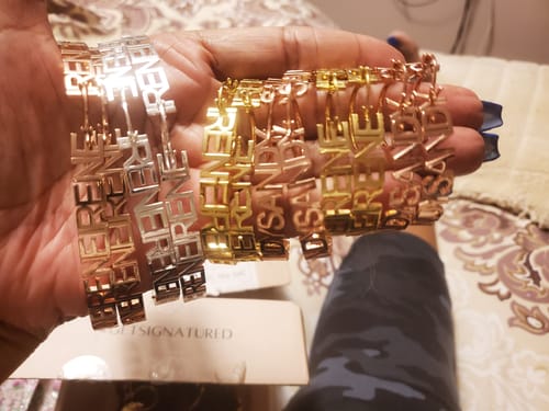 Customer photo review of Hoop Name Earrings