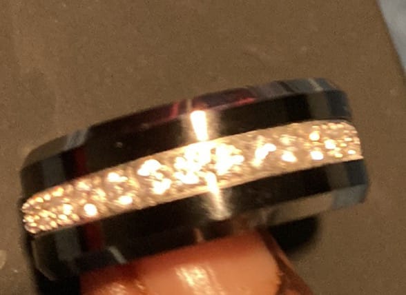 Customer photo review of 8MM - TUNGSTEN WEDDING BAND Polished Edges CUBIC ZIRCON BEVELED EDGE