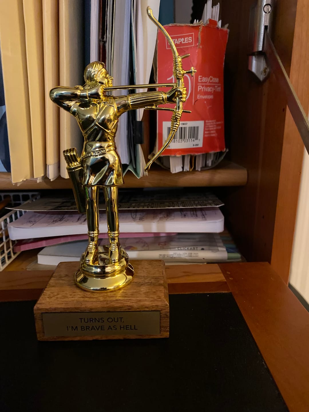 Customer photo review of TURNS OUT, I'M BRAVE AS HELL trophy